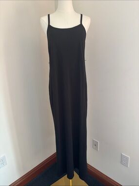 Mimi Maternity Black Slip Maxi Dress with Thin Straps
